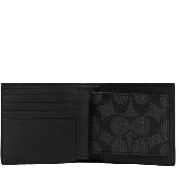 New ๐ Coach Disney 3 In 1 Men Wallet In Signature Canvas With Patches - Picture 3 of 5